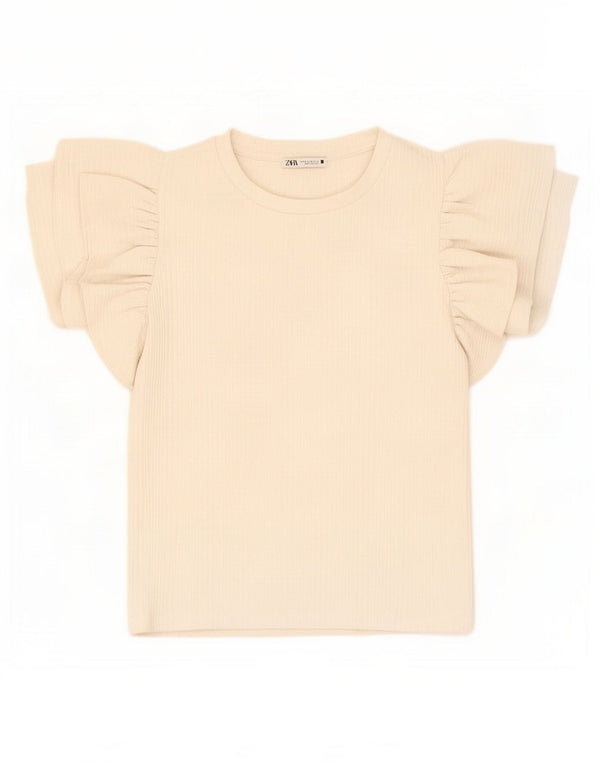 Zara Γυναικεία Crop Μπλούζα Τοπ UK 12 Medium Off White Polyester