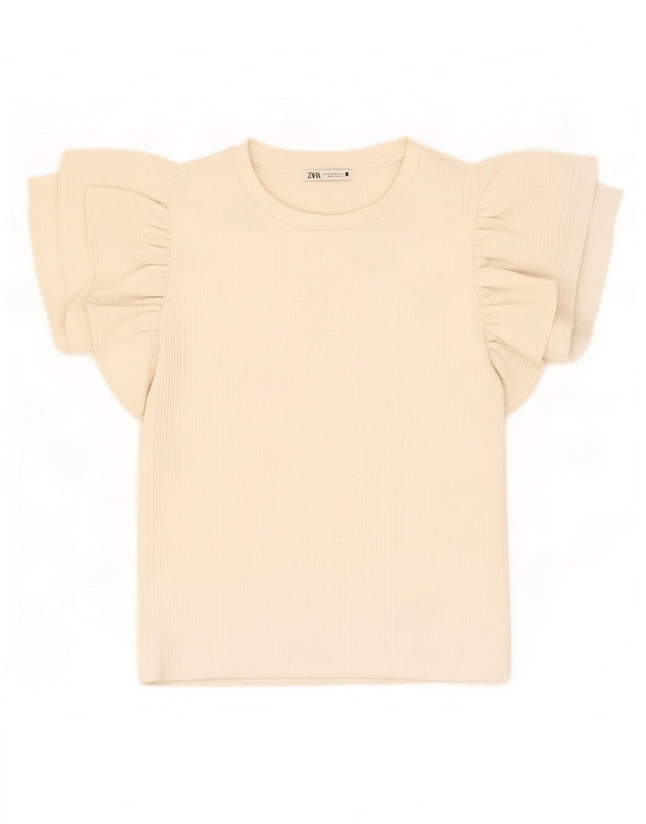 Zara Γυναικεία Crop Μπλούζα Τοπ UK 12 Medium Off White Polyester