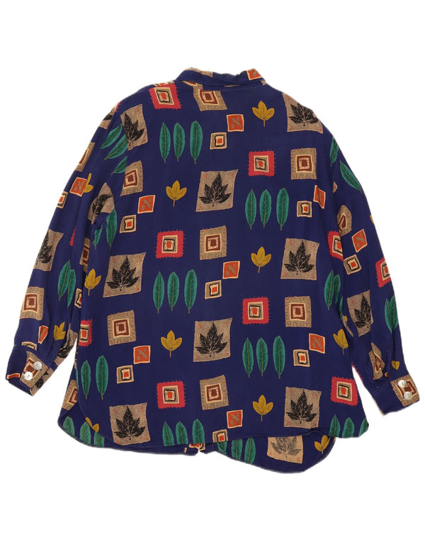 Vintage γυναικείο υπερμεγέθη πουκάμισο UK 18 XL Blue Patchwork Cupro