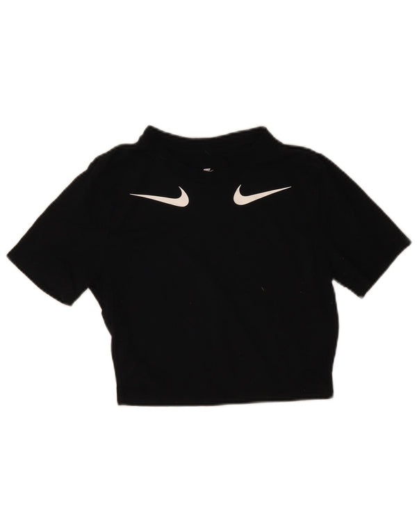 Γυναικείο γραφικό T-shirt Nike Crop Slim Fit Top UK 8 Small Black Modal