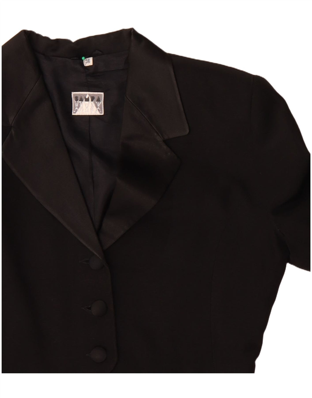Vintage γυναικείο ασύμμετρο τζάκετ μπλέιζερ EU 36 μικρό μαύρο οξικό