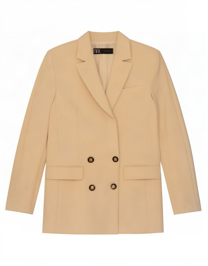 Zara Γυναικείο Μπλέιζερ Διπλό Μπουφάν UK 10 Small Beige Polyester