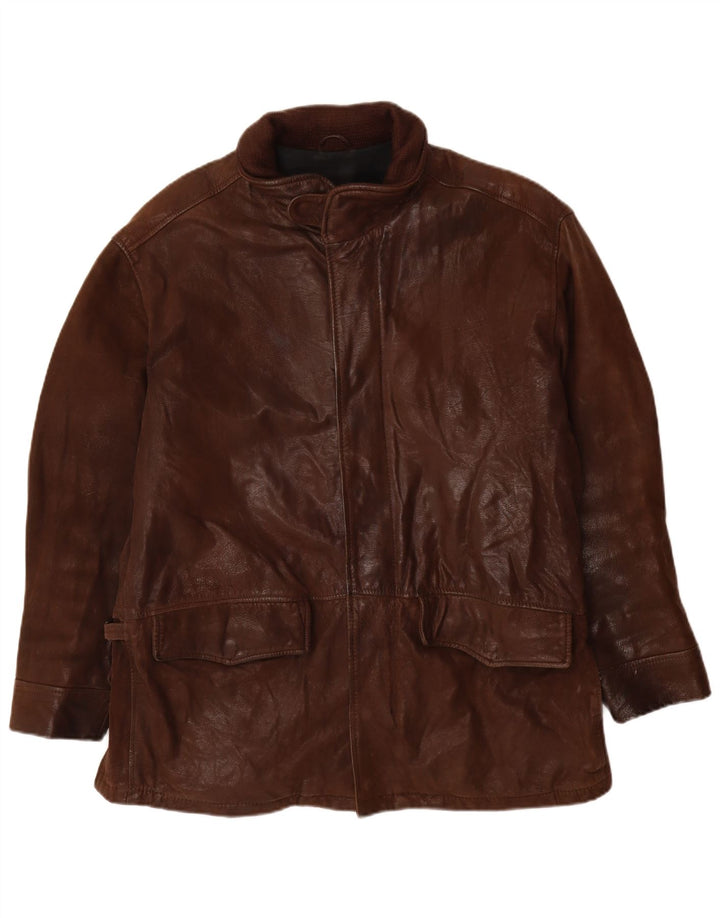 Ανδρικό δερμάτινο μπουφάν Hugo Boss UK 40 Large Brown Δερμάτινο