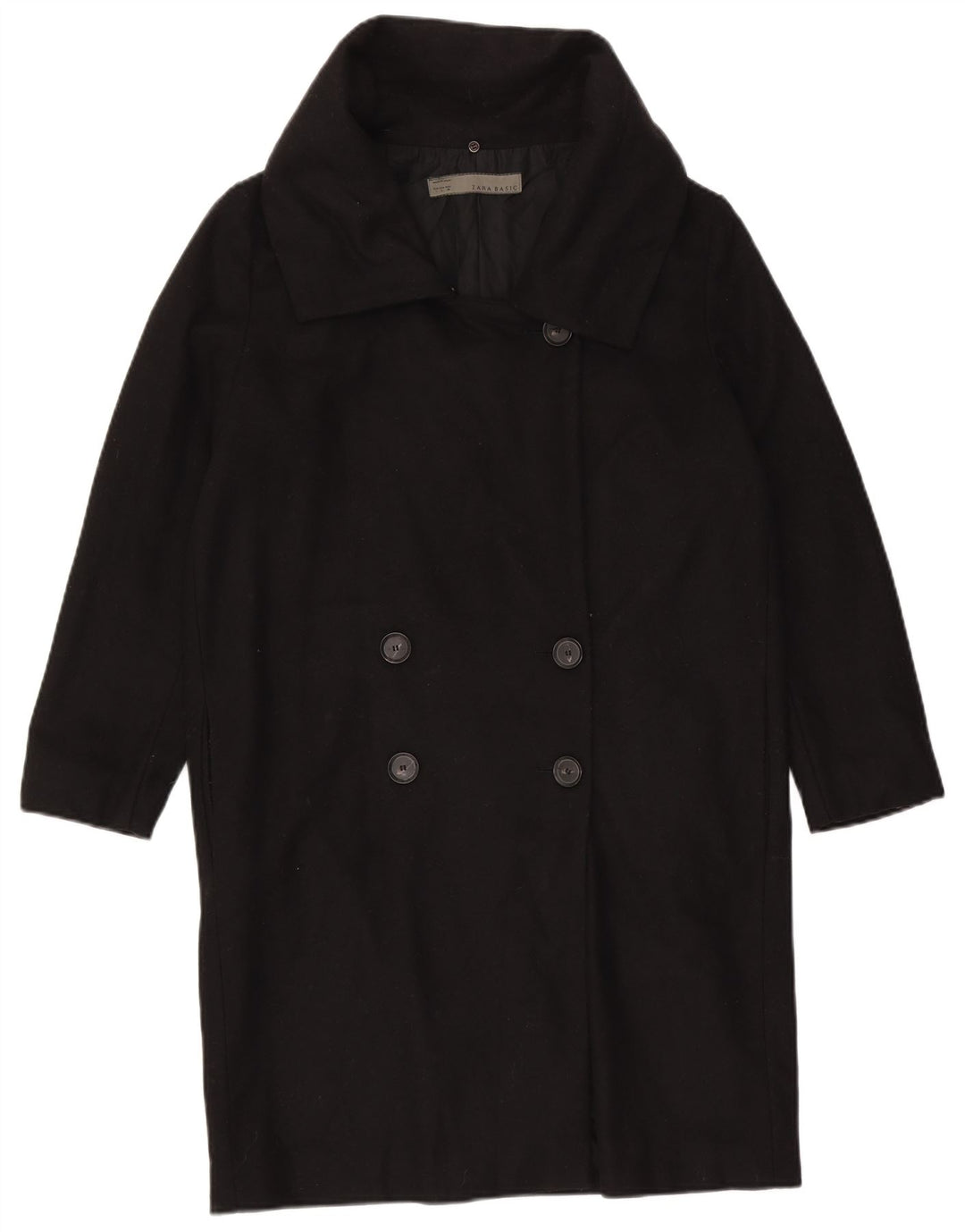 Zara Γυναικείο Παλτό UK 16 Large Black Wool