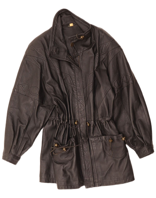 VINTAGE Womens Leather Coat UK 10 Small Black Leather