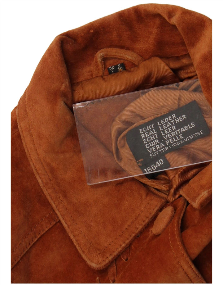 VINTAGE Γυναικείο Suede Jacket UK 8 Small Brown Δερμάτινο