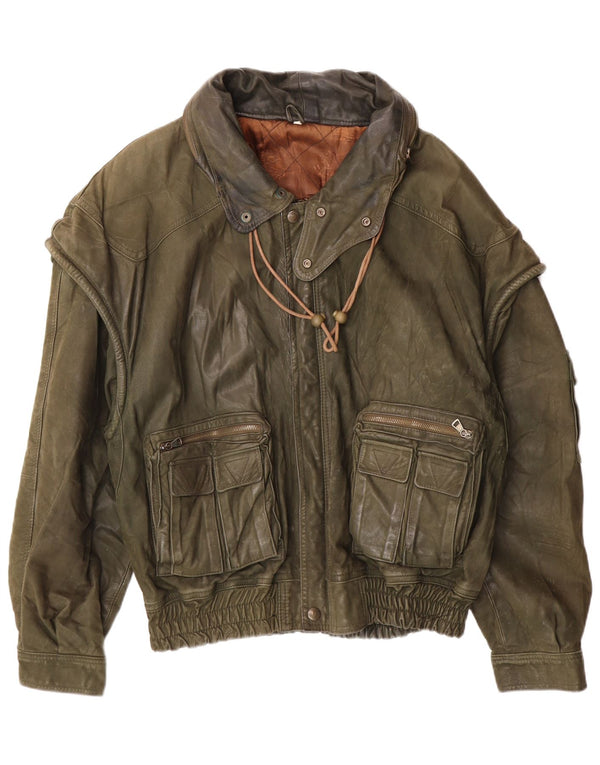 Vintage Ανδρικό Δερμάτινο Μπουφάν IT 52 XL Δερμάτινο Χακί