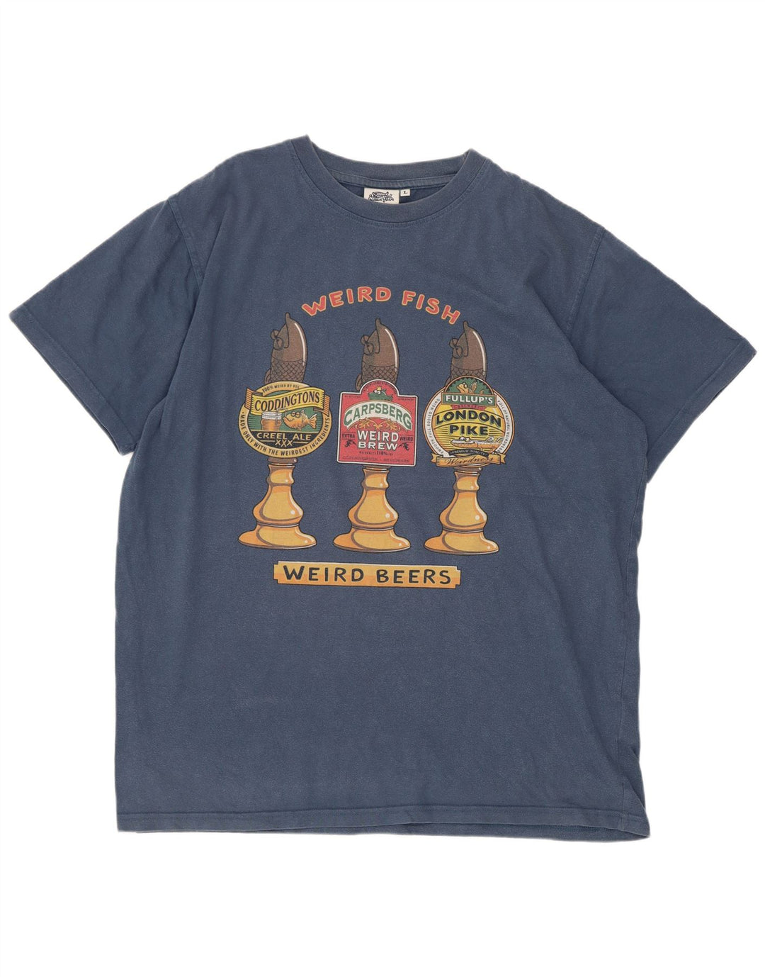 Μπλουζάκι Weird Fish Graphic T-Shirt Top μεγάλο μπλε βαμβακερό