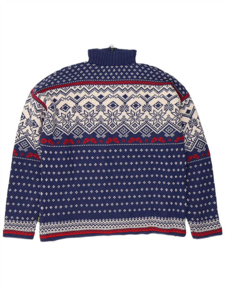 Ανδρικό πουλόβερ με φερμουάρ OCK XL Navy Blue Fair Isle Wool