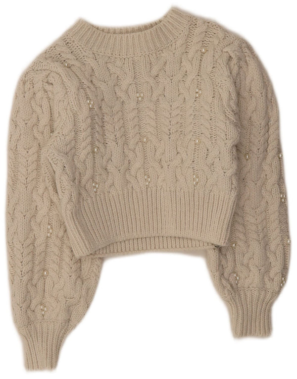 Zara Γυναικείο πουλόβερ με λαιμόκοψη Crop Crop UK 8 Small Off White Polyester