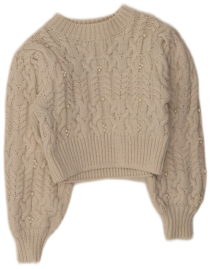 Zara Γυναικείο πουλόβερ με λαιμόκοψη Crop Crop UK 8 Small Off White Polyester