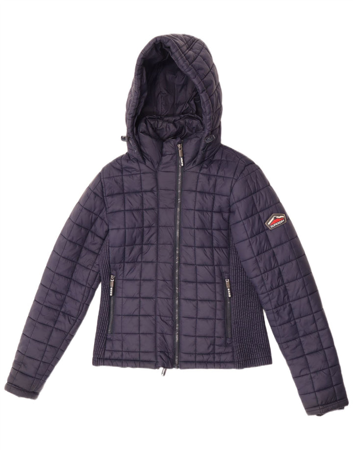 Superdry γυναικείο μπουφάν με κουκούλα UK 12 Medium Navy Blue Nylon