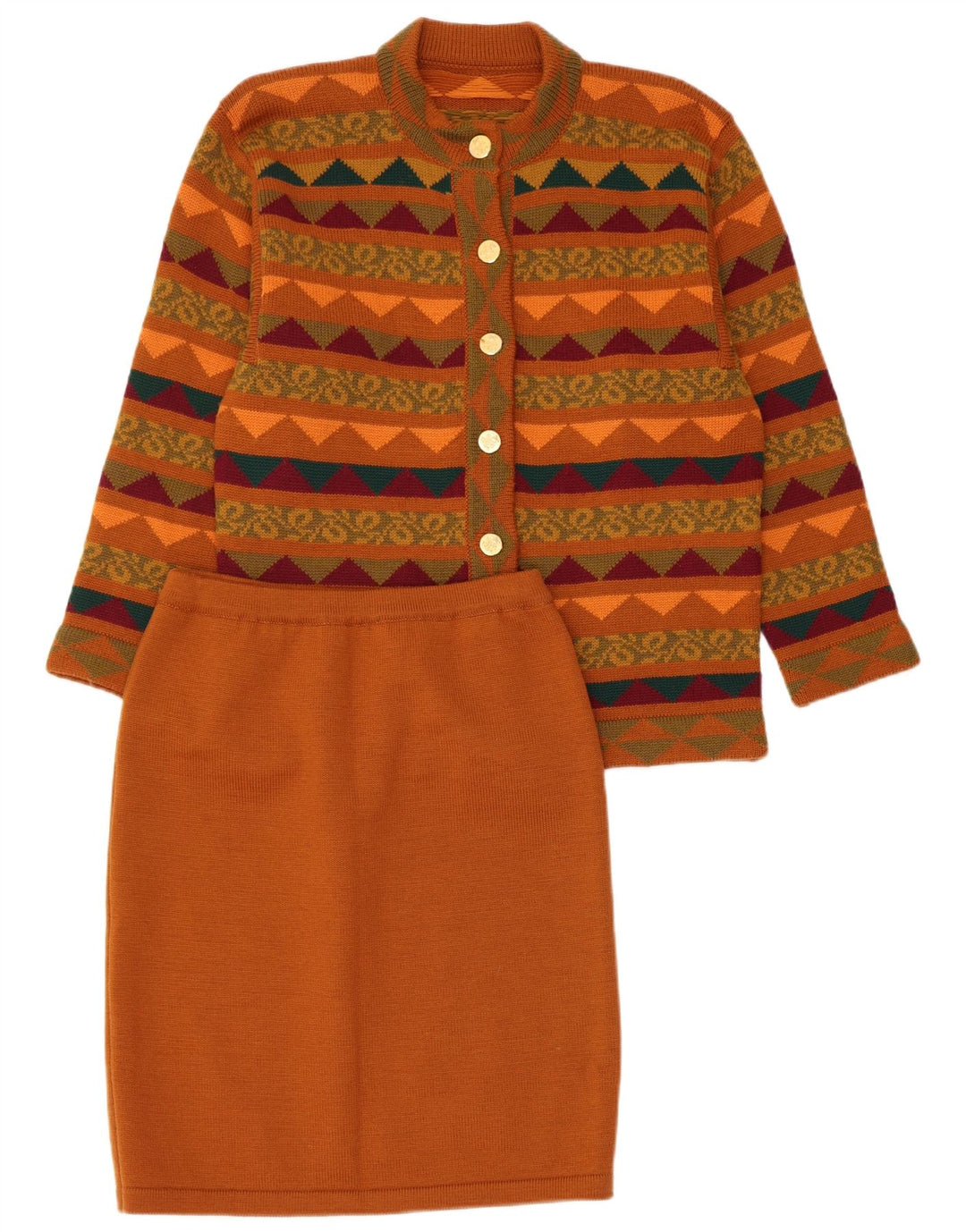 VINTAGE Γυναικεία Πλεκτή Φούστα 2 τεμαχίων UK 14 Medium W28 Καφέ Γεωμετρική