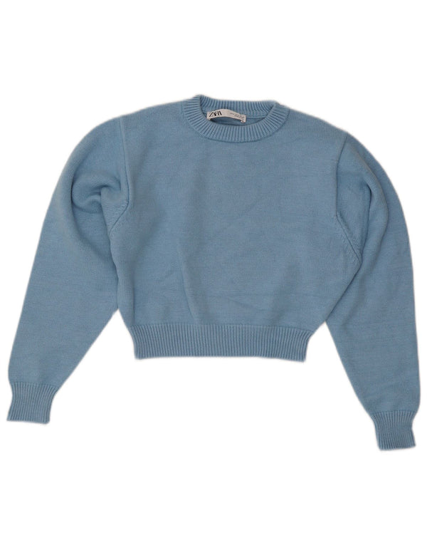 Zara Γυναικείο πουλόβερ με λαιμόκοψη Crop Crop UK 10 Small Blue Viscose