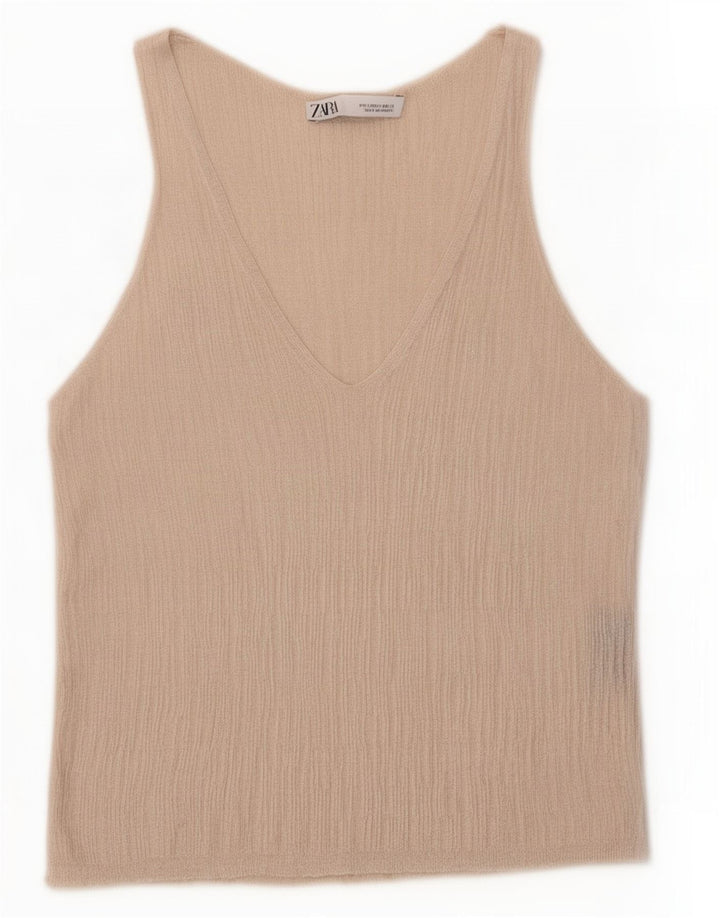 Zara Γυναικεία Αμάνικη Μπλούζα Τοπ UK 10 Small Grey Viscose