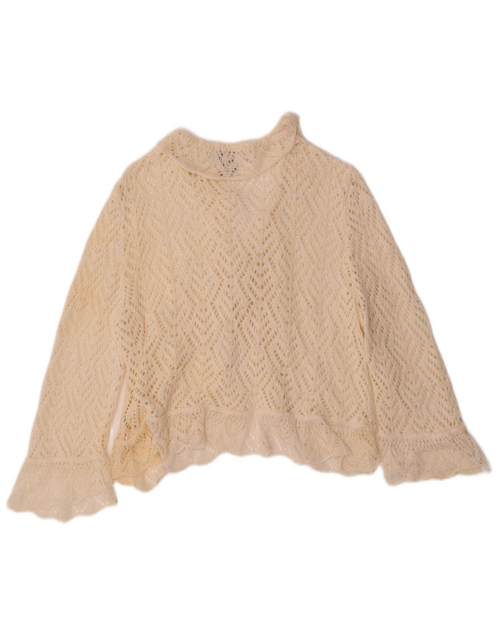 VINTAGE Γυναικείο Crop 3/4 μανίκι ζακέτα πουλόβερ UK 18 XL Off White