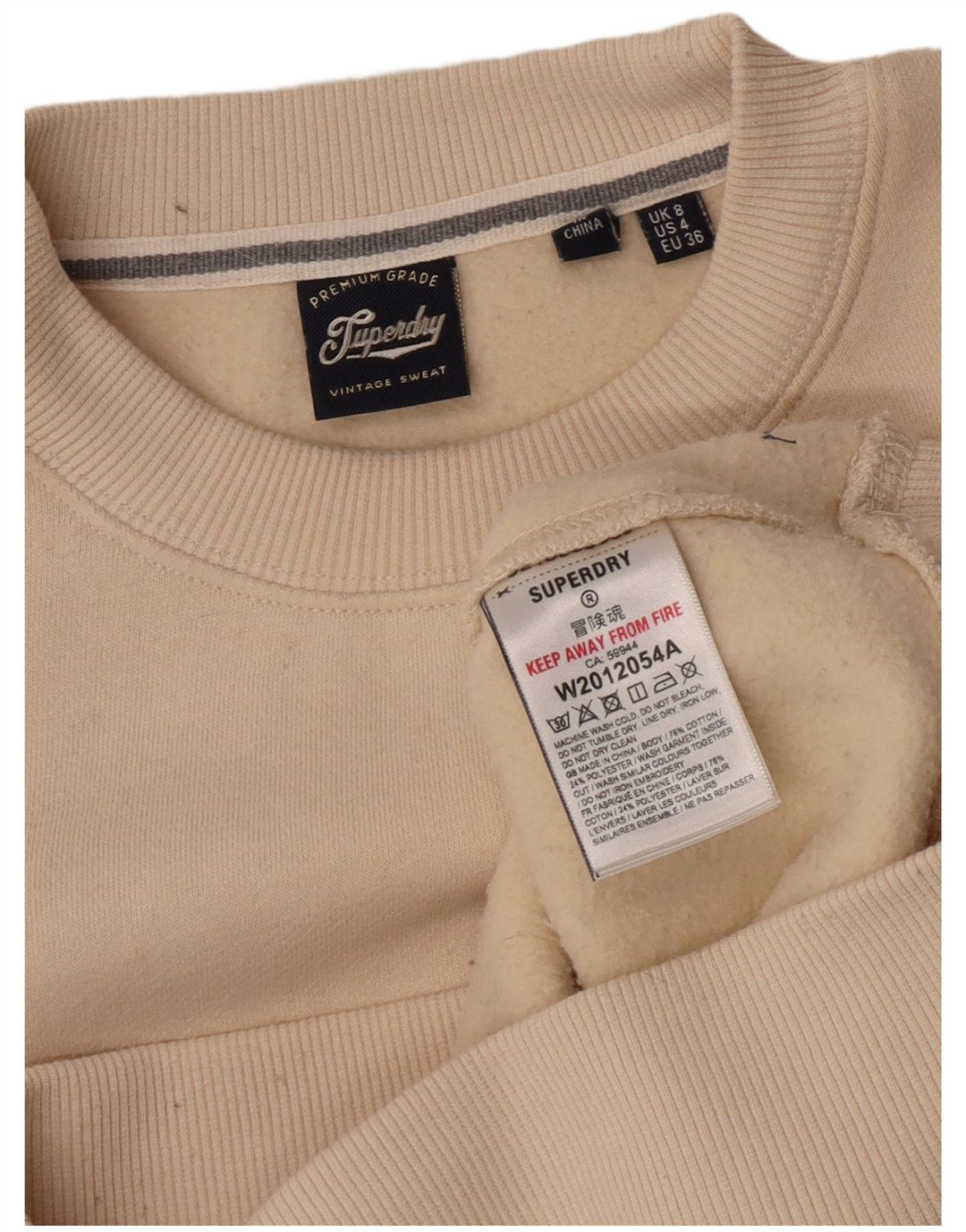Superdry Γυναικείο Φούτερ μεγάλου μεγέθους Jumper UK 8 Small Beige βαμβακερό