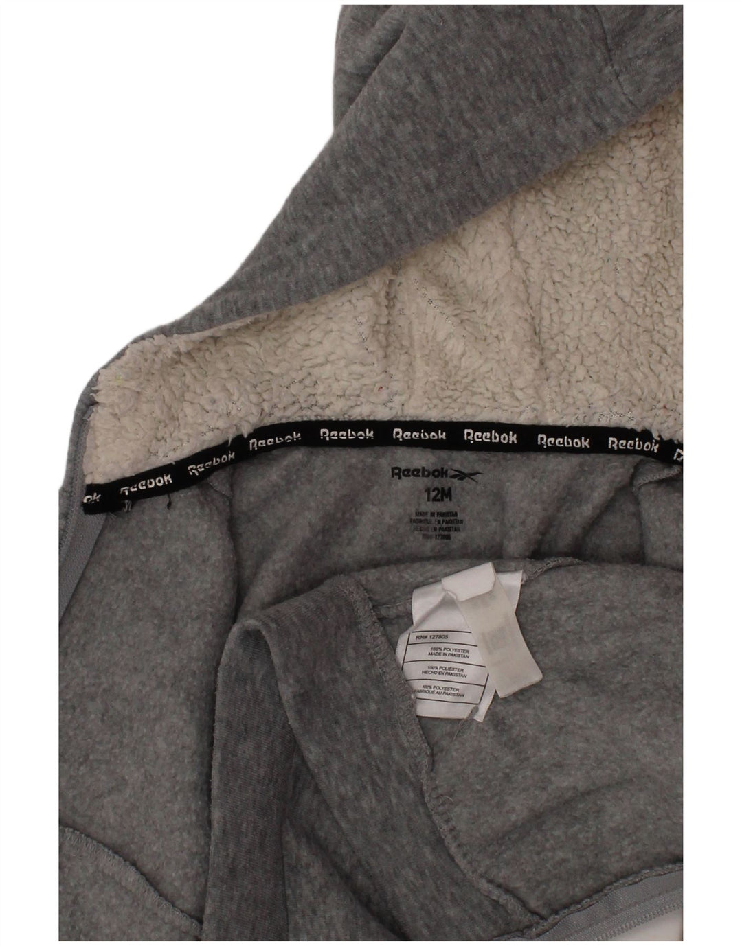 Γραφικό πουλόβερ REEBOK Baby Boys με κουκούλα 9-12 μηνών σε γκρι πολυεστέρα