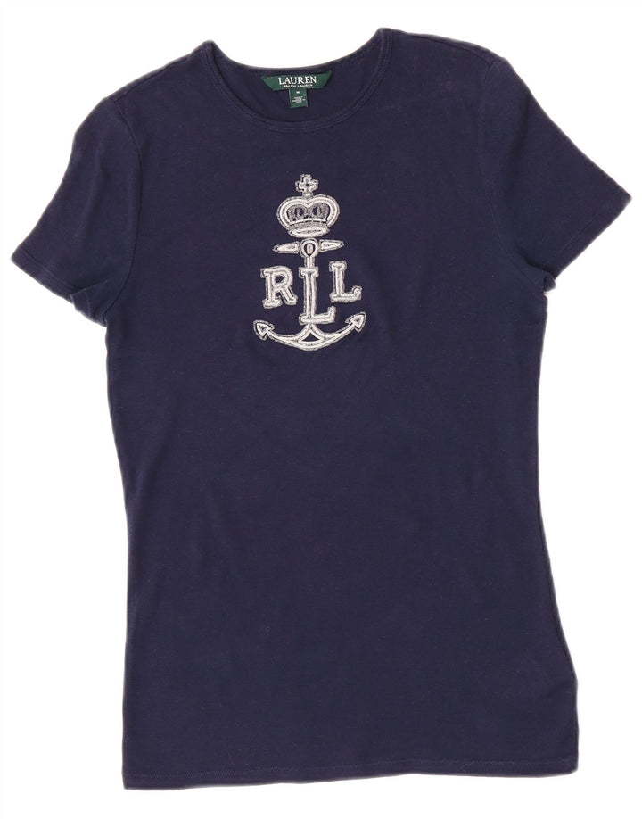 Γυναικείο γραφικό μπλουζάκι Ralph Lauren Top UK 12 μεσαίου μπλε βαμβακερό
