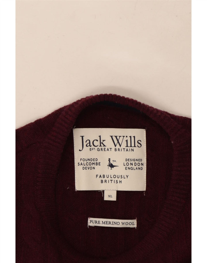 JACK WILLS Ανδρικό πουλόβερ με λαιμόκοψη XL Μαλλί μπορντό