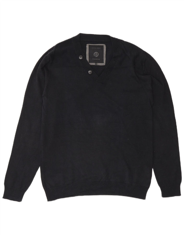 Jack & Jones Ανδρικό πουλόβερ Premium με λαιμόκοψη με λαιμόκοψη, μεσαίο μπλε βαμβακερό
