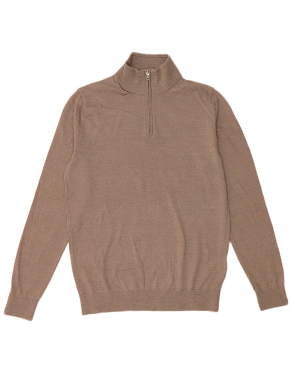 REISS Mens Zip Neck Jumper Sweater Medium Grey Wool