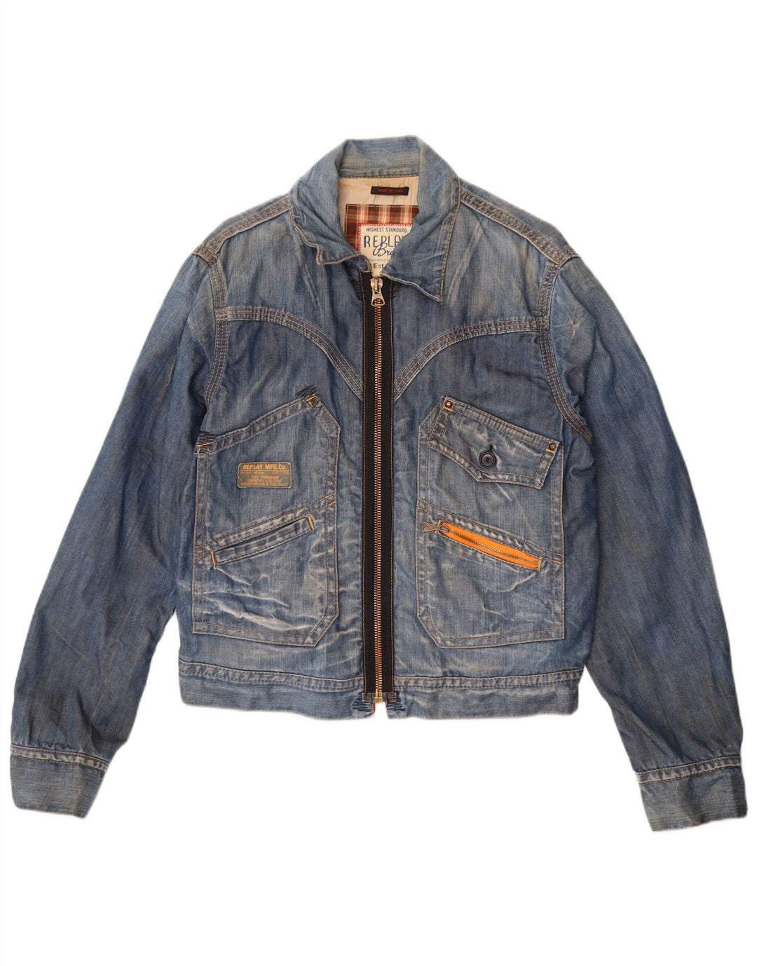 REPLAY Γυναικείο Τζιν Μπουφάν UK 16 Large Blue Cotton