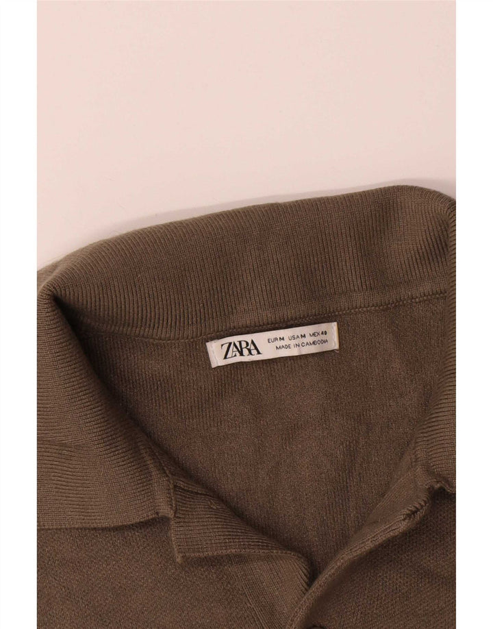Zara Ανδρικό μακρυμάνικο μπλουζάκι πόλο σε μεσαίο καφέ βισκόζη