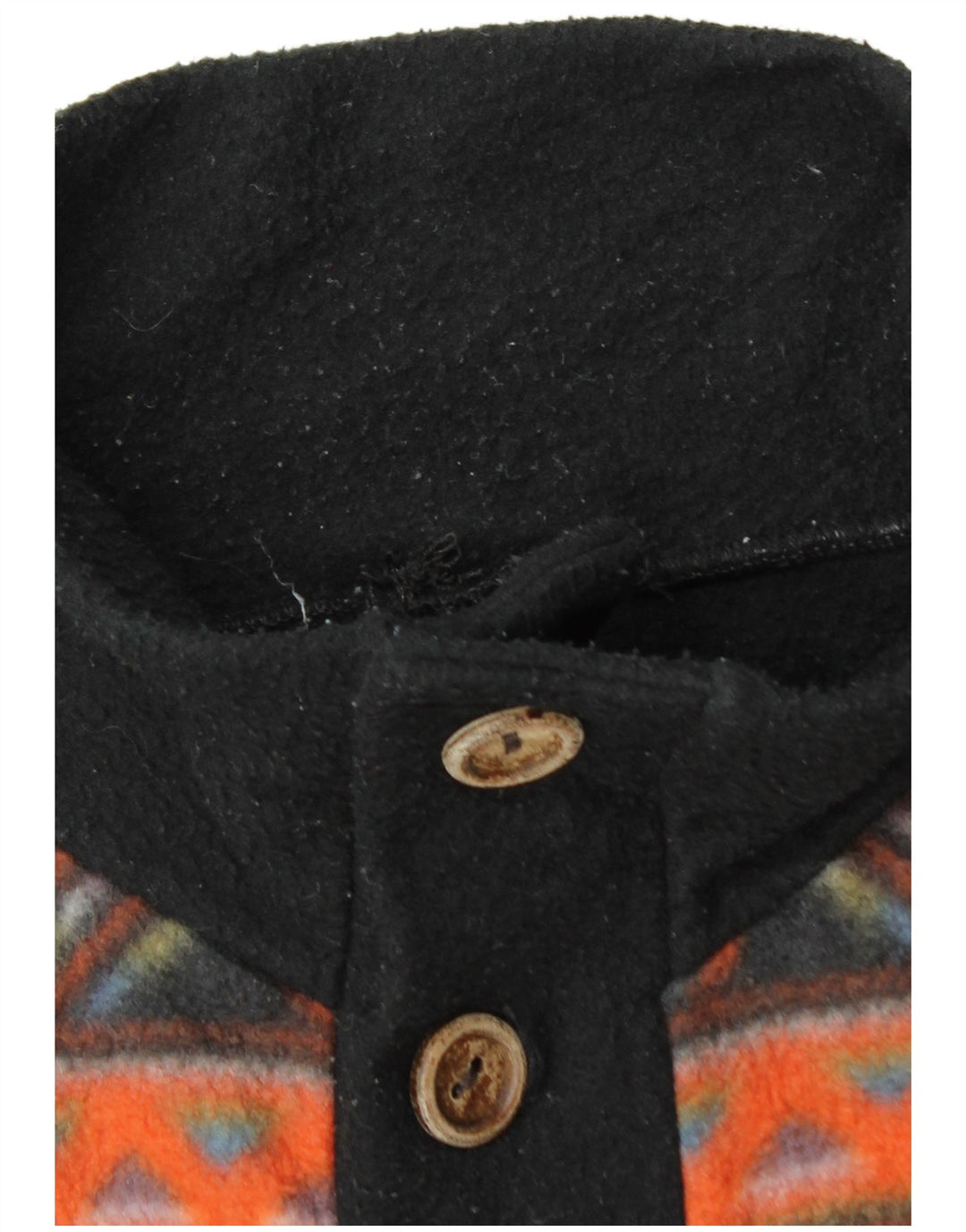 Vintage Ανδρικό κουμπιά λαιμό Fleece Jumper Μεγάλο μαύρο γεωμετρικό