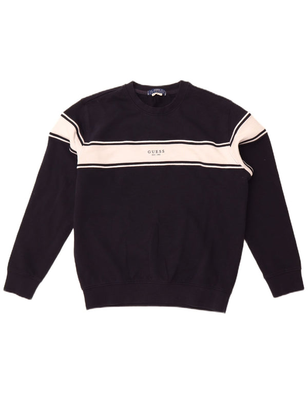 Ανδρικό γραφικό φούτερ Guess Small Navy Blue Colourblock Βαμβακερό