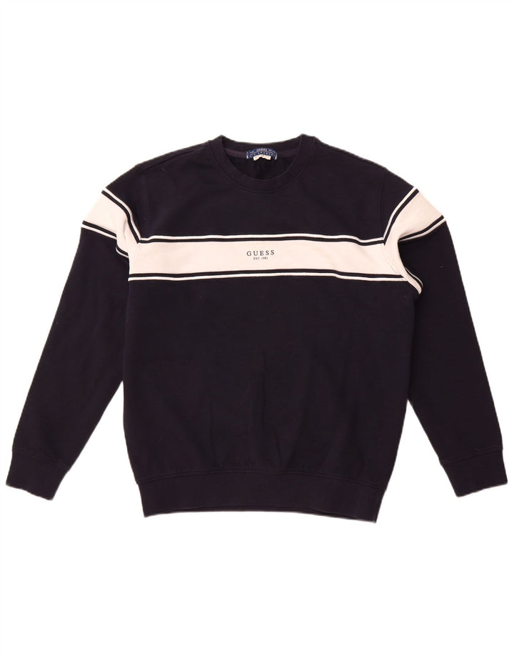 Ανδρικό γραφικό φούτερ Guess Small Navy Blue Colourblock Βαμβακερό