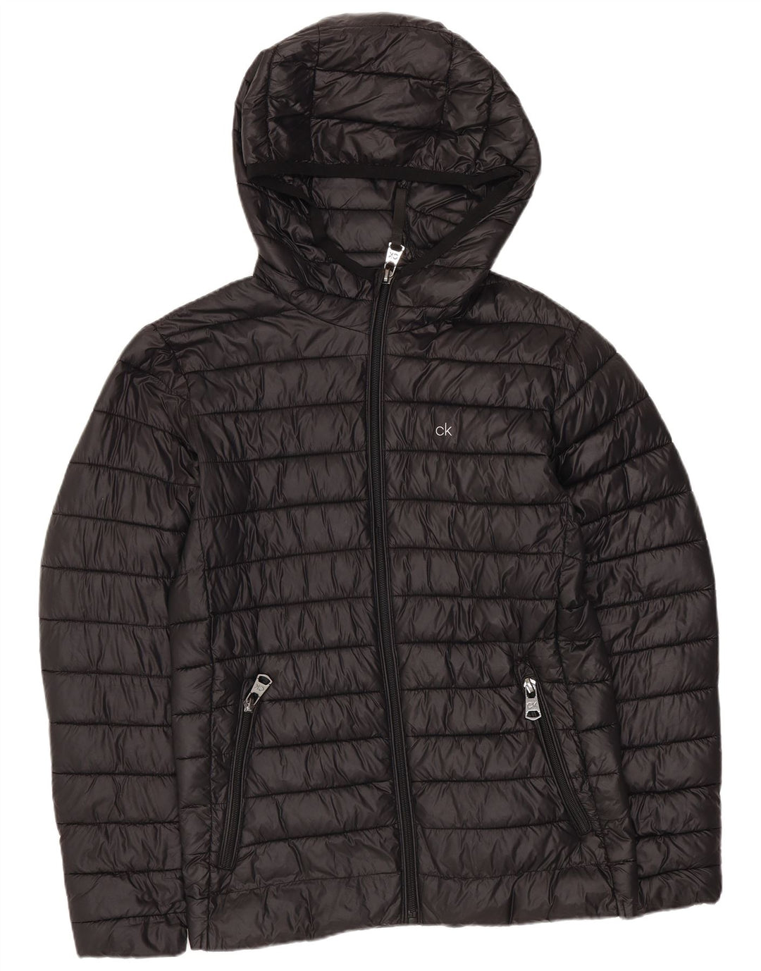 Calvin Klein Γυναικείο μπουφάν με κουκούλα μεγάλου μεγέθους UK 6 XS μαύρο νάιλον