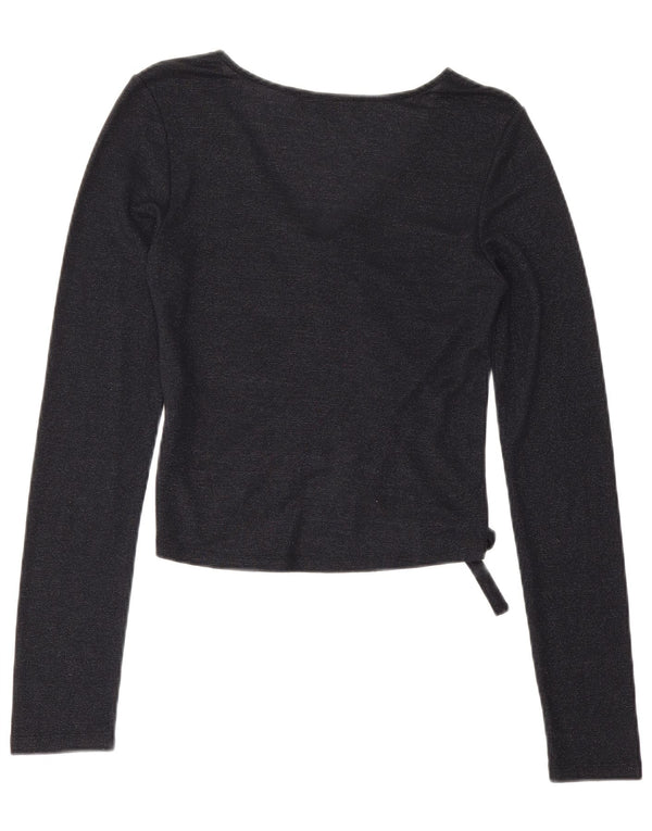 All Saints Γυναικείο Crop Top μακρυμάνικο UK 12 Medium Navy Blue Viscose