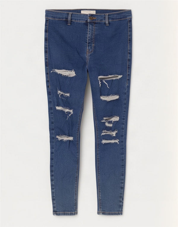 Topshop Γυναικεία Joni Distressed Skinny Jeans W30 L27 Blue Cotton