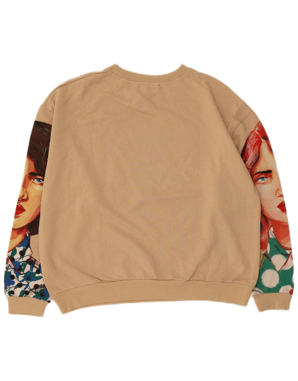 Γυναικείο γραφικό φούτερ ZARA oversized Crop Jumper UK 14 Medium Beige