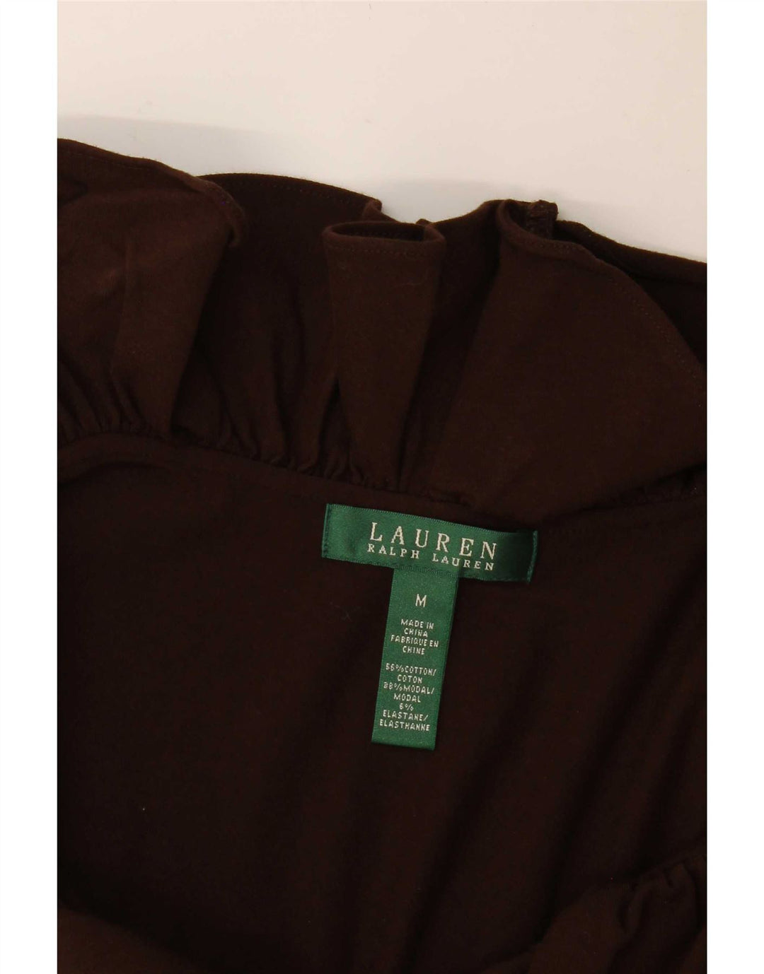 Ralph Lauren Γυναικείο αμάνικο βολάν μπροστά βασικό φόρεμα UK 12 Μεσαίο καφέ