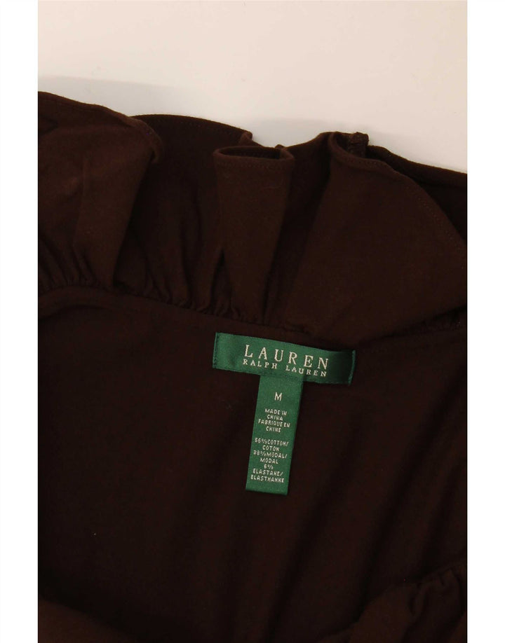 Ralph Lauren Γυναικείο αμάνικο βολάν μπροστά βασικό φόρεμα UK 12 Μεσαίο καφέ