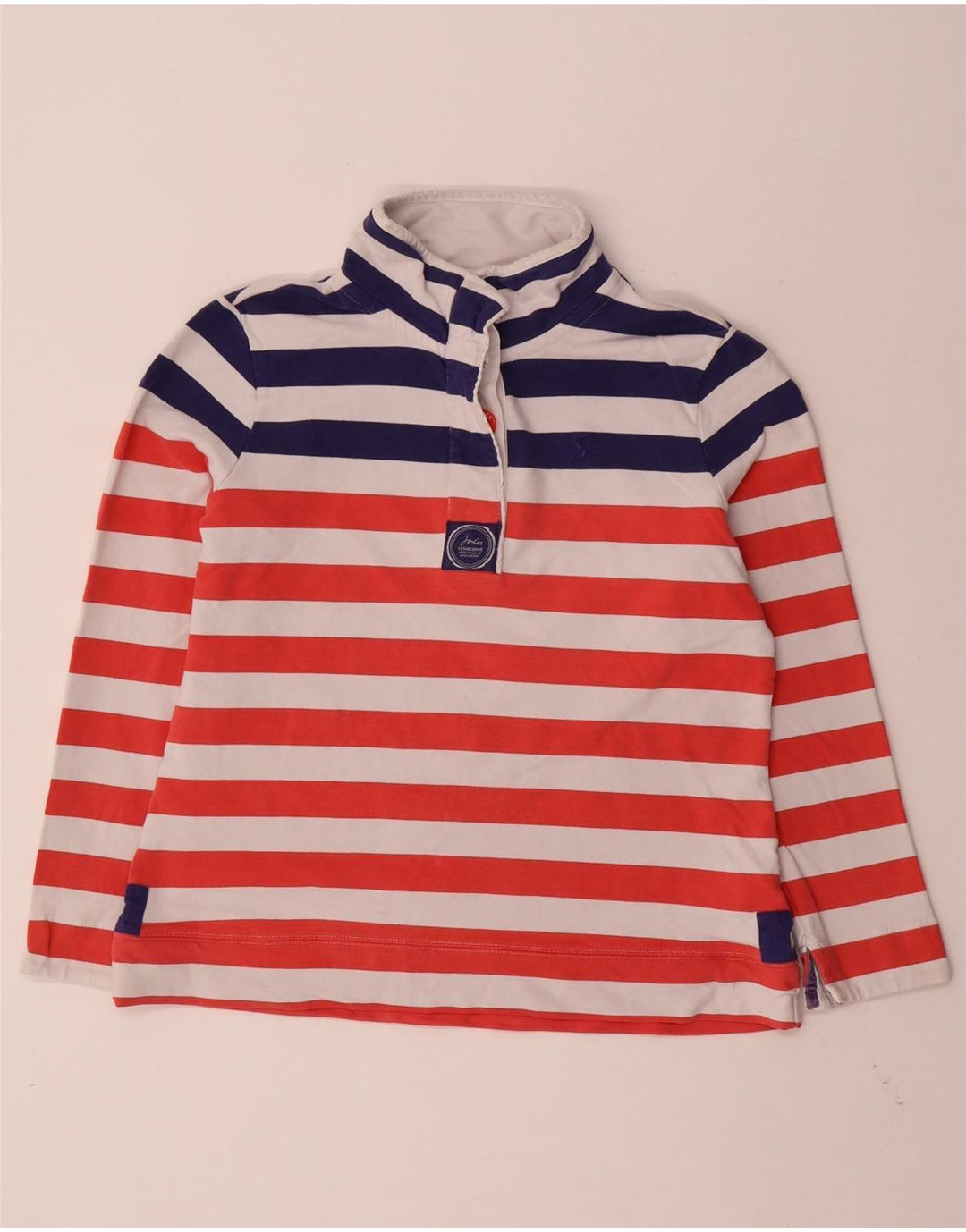 JOULES Γυναικεία φούτερ με λαιμόκοψη με κουμπιά Jumper UK 12 Μεσαίο κόκκινο ριγέ