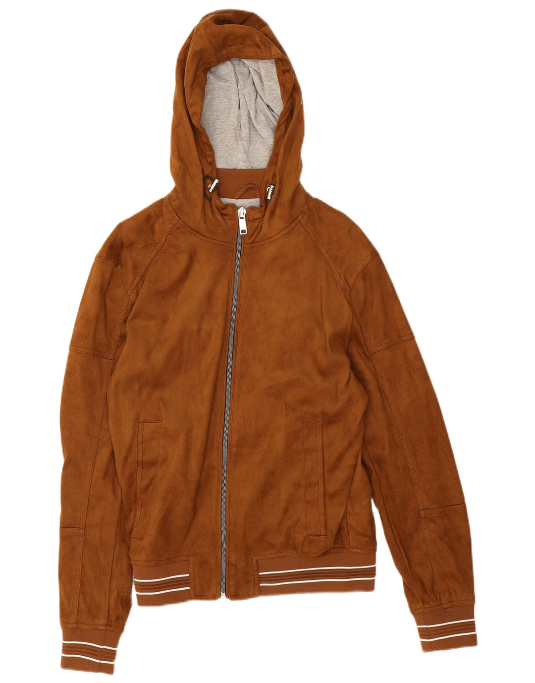 Zara Ανδρικό Bomber Jacket με κουκούλα UK 36 Small Brown Polyester