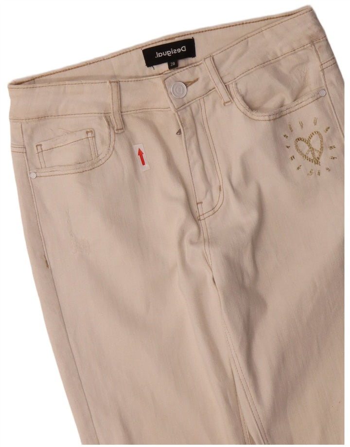 DESIGUAL Γυναικείο Slim Jeans W28 L27 Off White Βαμβακερό