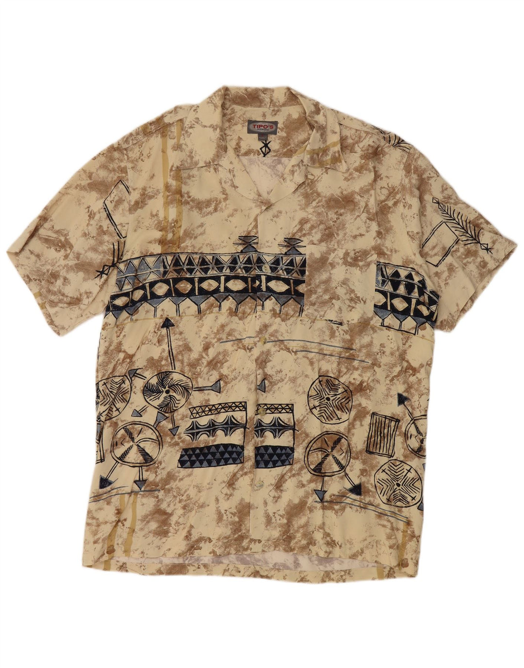 Ανδρικό κοντομάνικο πουκάμισο TIPO' S Μεγάλο μπεζ γεωμετρική βισκόζη