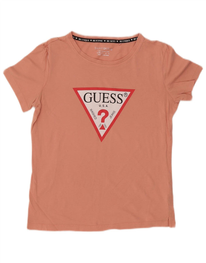 GUESS Γυναικείο γραφικό T-Shirt Top UK 10 Small Pink Βαμβακερό