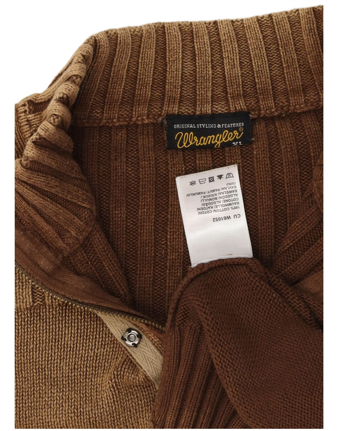 Ανδρικό πουλόβερ με φερμουάρ Wrangler XL Καφέ βαμβακερό