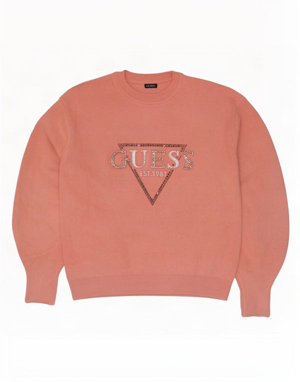 Γυναικείο πουλόβερ Guess Loose Fit Graphic Crew Neck Jumper UK 6 XS Pink
