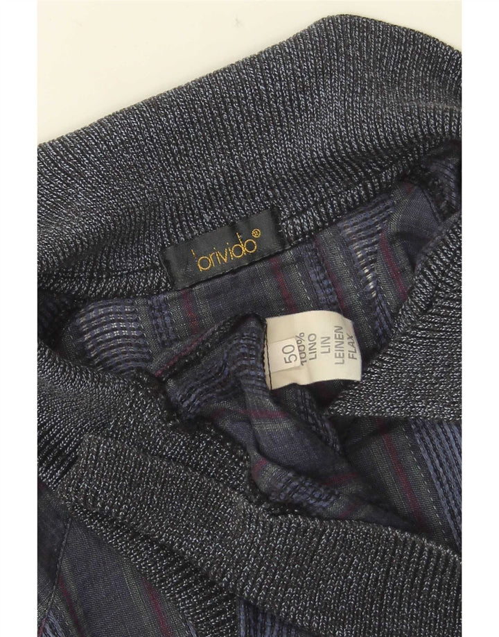 Vintage Ανδρικό κοντομάνικο πουλόβερ πουκάμισο IT 50 Medium Navy Blue ριγέ