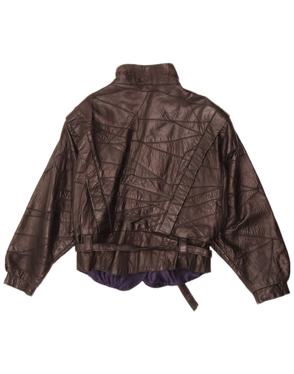 Vintage Γυναικείο Δερμάτινο Μπουφάν UK 12 Medium Black Patchwork