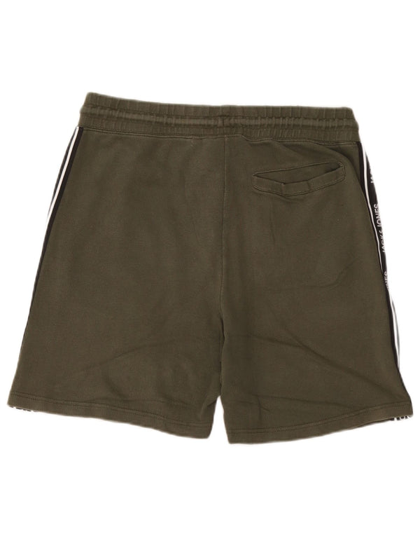 Jack & Jones Mens Graphic Sport Shorts Large Khaki Colourblock Cotton