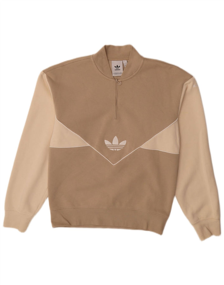 Γραφικό ανδρικό φούτερ με φερμουάρ ADIDAS Jumper XS Μπεζ βαμβακερό χρώμα