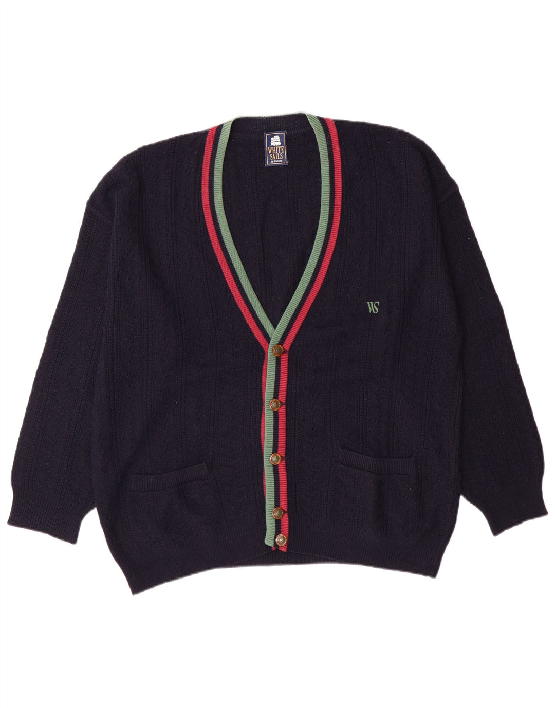 Ανδρικό πουλόβερ με ζακέτα White Stuff Medium Navy Blue ριγέ μαλλί Classic