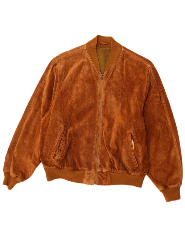 Vintage Ανδρικό Suede Bomber Jacket UK 36 Small Brown Leather